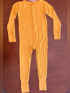 Bamboo Viscose Long-Sleeve One-Piece Pajamas in Mustard Yellow